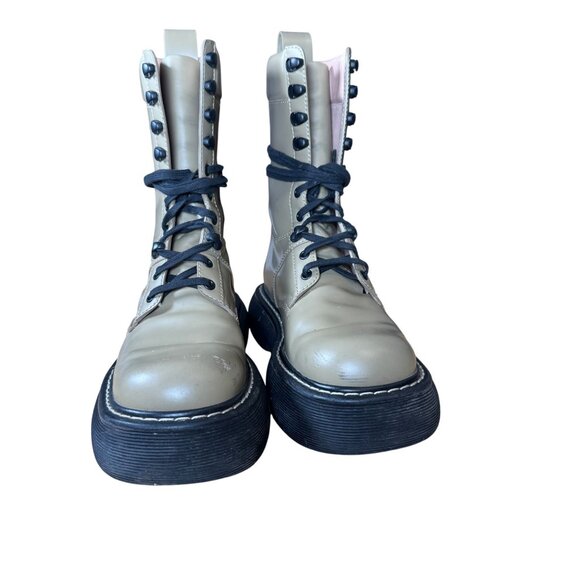 Bottega Veneta The Bounce Lace Up Mid Calf Combat Boots Allspice Tan Size 39 - Picture 4 of 14